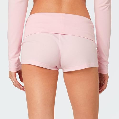 Image of Women Low Waist Lounge Shorts Fold Over Skinny Pajamas Shorts Summer Casual Pj Bottom Sleep Shorts