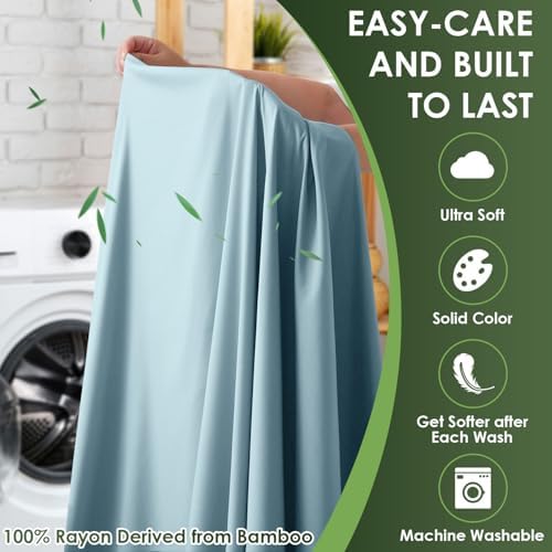 Bamboo Sheets Queen Sheets Set,100% Organic Viscose Derived from Bamboo Bed Sheet Set,Luxuriously Soft & Cooling,4 Pcs Bedding Set with Deep Pockets, Wrinkle Free,Double Stitched Seams( Sky Blue ) - Thumbnail 3
