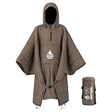 [ONETIGRIS] キャンプ用ブランケット 防寒ブランケット アウトドア用マント 防風 暖かい フード付き 超軽量700g 215*155cm ポケットあり 枕/シュラフ/キルトとして利用可能（ブラウン