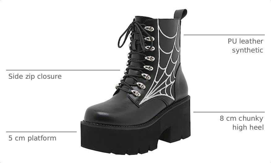 Image of Parisuit Womens Goth Patent Ankle Boots Platform Chunky Combat Boots