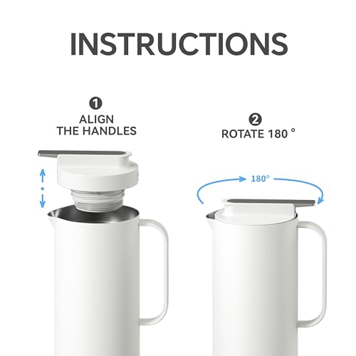 Image of IDEUS Thermal Coffee Carafe 50oz (1,400ml), Stainless Steel Double Wall Insulated Vacuum Flask, Water Jug Coffee Server and Beverage Dispenser, Heat and Cold Retention, White