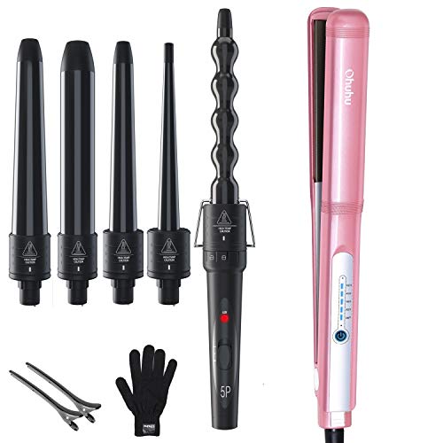Ohuhu 5 in 1 Curling Iron Wand Set + Hair Straightener and Curler 2 in 1