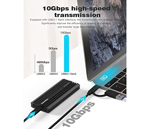 Image of Tobo M.2 NVME External SSD Enclosure, USB 3.1, Gen 2 Adapter with 10Gbps, USB C Hard Drive Caddy /Case for M-Key & M+B Key NVME SSD 2230 /2242 / 2260 /2280, Support UASP (M.2-To-NVMe+NGFF-NEW) - TD-422HS-01