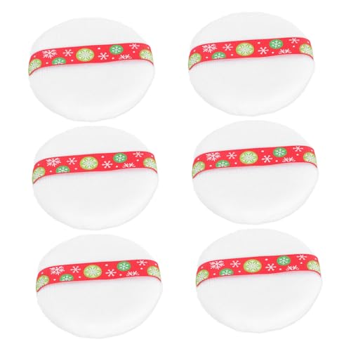 PartyKindom 6Pcs Christmas Series Soft Makeup Powder Puff Applicator with Ribbon Design for Foundation Present and Multipurpose Use