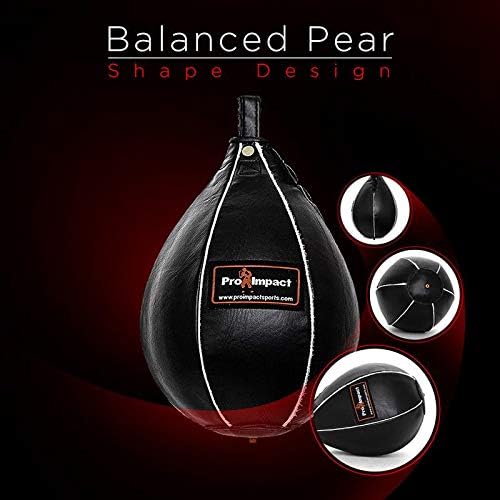 Pro Impact Leather Speed Bag – Pear Shaped Hanging Ball for Boxing, MMA & Muay Thai – Training Equipment for Doorway Hanging or Ceiling – Boxer Accuracy Workout, Drills & Exercise – Punching Trainer