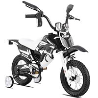 KEANO Motocross Style Kids Bike for Boys Girls Ages 2-4 Years, 12 Inch Bikes with Training Wheels and Number Plate, Toddler Bike Children Bicycles Black