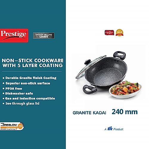 Prestige Omega Deluxe Non-Stick Kadhai | 2.4 litres | Black | Induction Base | Non-Stick Granite Finish | Scratch Resistant | Dishwasher Safe |... - Image 4