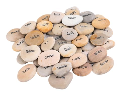 ROCKIMPACT 50PCS Engraved Rocks Different Words Inspirational Stones Bulk Faith Stones Gratitude Rocks Healing Prayer Religious Charms Encouragement Rocks, 1