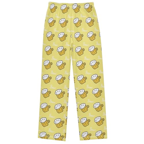 Boy's Pj Pants Beer Cartoon Lounge Bottoms Elastic Kids Sweatpants Joggers with Pockets Size 6-14