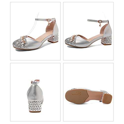 Betadog Girls Sandals Kids Glitter Bow Dress Shoes Heel Sequins Princess Sandals Toddler Flower Wedding Party Shoes (Silver-d, 1.5)2