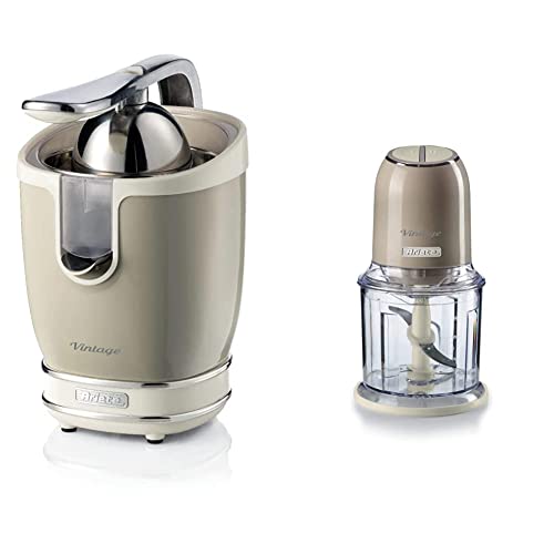 Ariete 413, Spremiagrumi Vintage, Spremiagrumi Elettrico con Leva, 2 Coni per Frutti Grandi e Piccoli, Beccuccio Salvagoccia, Motore Silenzioso, Beige & 438, Tritatutto Vintage, Tritaghiaccio, Beige