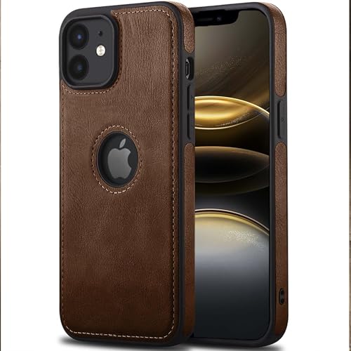 Image of Leather Case for Apple iPhone 12 Mini Premium Protective Stylish Slim Cover with Shockproof Raised Edges Brown