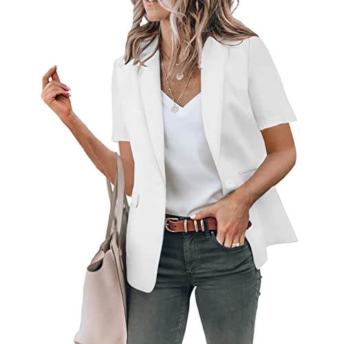 Short Sleeve Blazer Jacket for Women Casual Solid Single Button Lapel Short Sleeve Slim Suit Blazers Coat for Daliy2