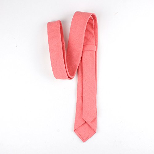 Image of Elfeves Men's Skinny Solid Color Tie Causal Cotton Linen Narrow Slim cut Necktie