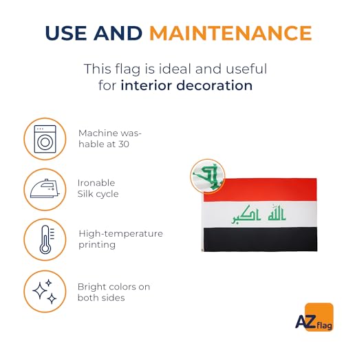 Image of AZ FLAG - Iraq Flag - 3x5 Ft - Light Polyester Iraqi Banner with Two Brass Eyelets - Fade Resistant - Vivid Colors - 3' x 5' Feet - 150x90 Cm