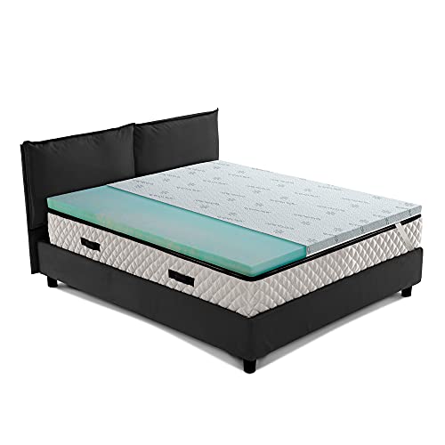 Geemma s.r.l. Topper Fresco Biogreen - Sobrecolchón rígido de matrimonio de 160 x 200 cm, corrector ortopédico refrescante colchón de 6 cm de altura, tejido hipoalergénico desenfundable, de Cooler