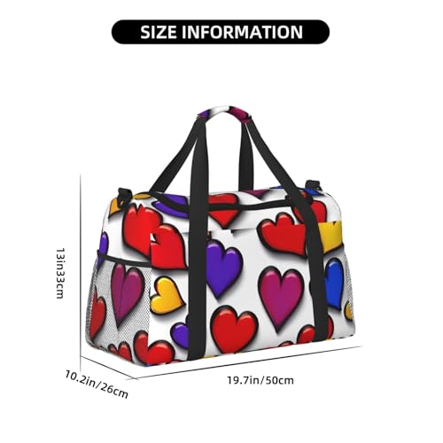 Colored Gay Pride Hearts Print Foldable Carry On Tote Large Capacity Hand Carry Bag for Airplane Weekend Getaways4