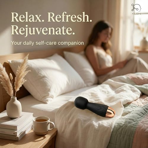 Image of KLEN Women Body Massager Machine for Personal Stress Relief Portable Electric Mini Handheld Waterproof Rechargeable Vibration Device with Soft Silicone Head for Daily Wellness Relaxation (Black)