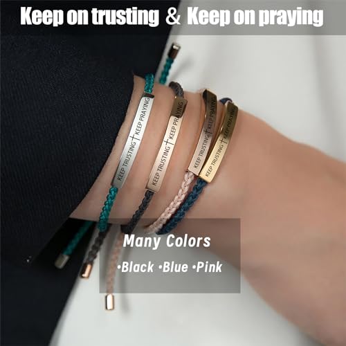 Keep Trusting Don't Let The Hard Days Win Tube Bracelet, Handmade Braided Adjustable Wrap Stainless Steel Inspirational Bracelets Birthday Gifts Jewelry (Black-Rose Gold)4