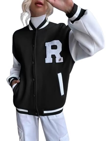 Image of Stylish Long Sleeve Letterman Varsity Jacket for Women