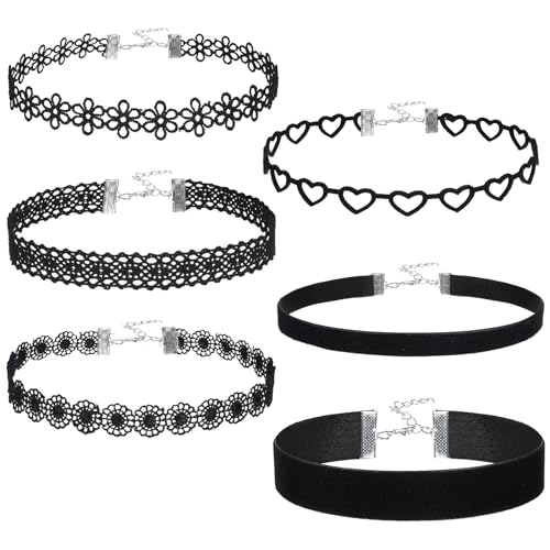 XLIUAX 6 Stück Choker Kette Damen, Schwarz Velvet Choker Halskette Verstellbare Klassische Kropfband Schmuck Gothic Lace Klassische Chokers für...