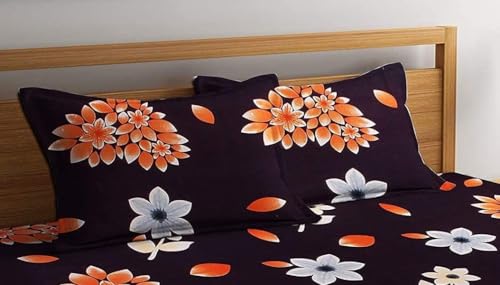 Image of BEVI Premium Microfiber 300 TC Fabric Pillow Cover | Ultra Soft & Smooth | Printed Brown Orange Flower | Fade Resistant & Wrinkle Free | Luxury Home Decor | Pack of 2