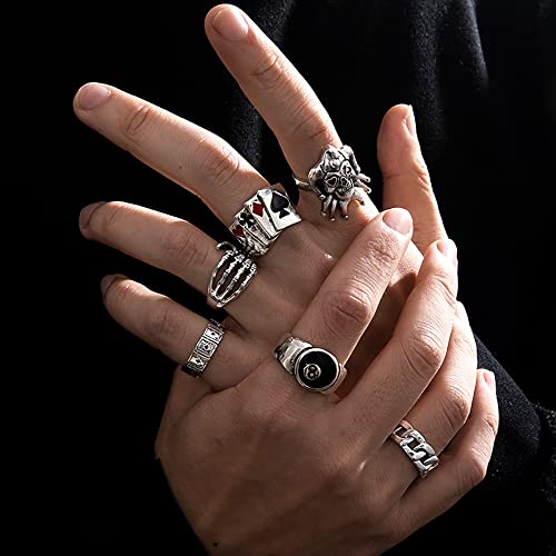 KISS WIFE Cool Rings Set for Women, Vintage Silver Punk Rings Bulk, Gothic Chunky Knuckle Emo Stackable Finger Ring Pack (Gothic)4