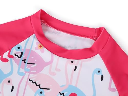 Image of Jurebecia Little Girls Flamingo Swimsuit Bikini 3 Piece Bathing Suit Kids Long Sleeve Rash Guard Set Summer Beach Tankini Swimming Pool Party Water Sport Swimwear Pink Size 9-10 Years