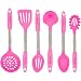 Pink Cooking Utensil Set - Stainless Steel & Silicone Heat Resistant Professional Kitchen Tools - Spatula, Mixing & Slotted Spoon, Ladle, Pasta Fork Server, Drainer - Bonus Ebook!
