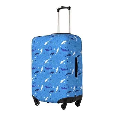 Minimalist Cartoon Cute Shark Luggage Cover Protector Anti-Scratch Washable Fits 18-32 Inch Luggage-X-Large2