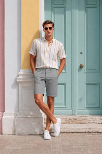 Image of Louis Philippe Men's Slim Fit Cotton Blend Solid Casual Shorts with Stretch
