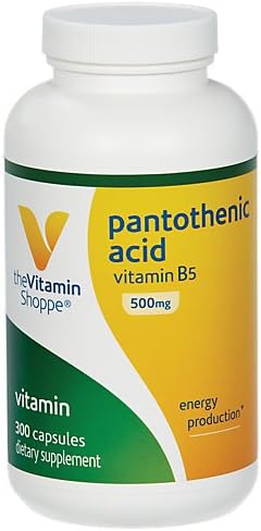 The Vitamin Shoppe Ácido pantoténico de 500 MG, con vitamina B5, apoya la producción de energía y cabello, piel, uñas, una vez al día (300 cápsulas)