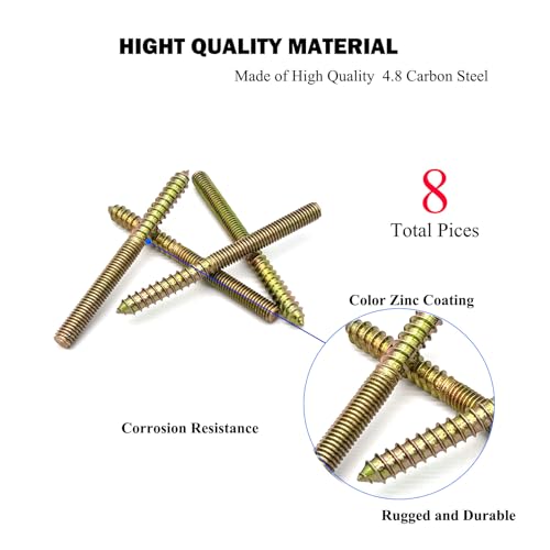 Image of 8 Pack Double Headed Hanger Bolts - 3 /8-16 x 4-1 /2 Inch, 114.3mm Length, Wood Dowel Screw, Furniture Screws