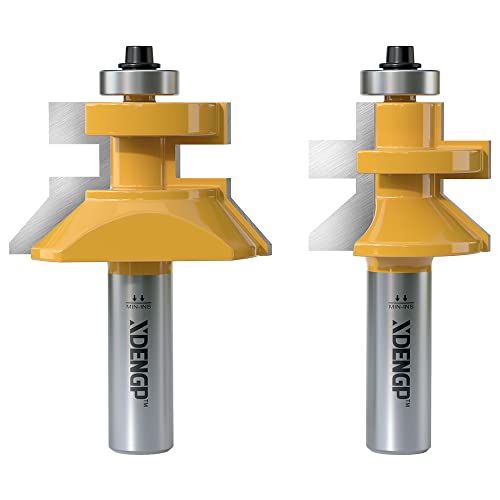 Image of 2 PCS 1 /2 Inch Shank Tongue and Groove Router Bit Set Flooring, Shaker Style Tongue Groove V Notch Wainscotting Boards Panel and Flooring Matched Edge Banding Milling Router Bit Set Complete