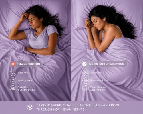 Image of Noare Bamboo Bedsheet Set King Size - Cooling & Breathable Fitted Bedsheet with 2 Pillow Covers for Double Bed | Ultra Soft and Buttery | Lilac