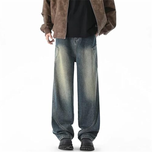 Men's Vintage Straight Baggy Jeans Washed Streetwear Loose Denim Trousers Clothing Elastic Waist Wide Leg Pants3