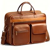 Ytonet PU Leather Messenger Bag for Men, 15.6' Vintage Briefcase with Padded Laptop Compartment, Large Satchel Bags Laptop Bag for Mens, Waterproof Computer Bags for Work Office Business Travel, Brown