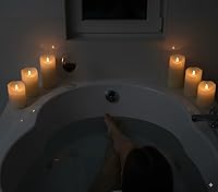 Vista 6 de VENTA Juego de 3 velas de pilar de marfil cálido Velas de cera real operadas por baterías con llama parpadeante Decoración atemporal para todo