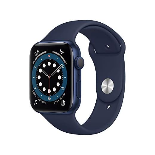 Apple Watch Series 6 (GPS, 44 mm) Boîtier en Aluminium Bleu, Bracelet Sport Marine Intense