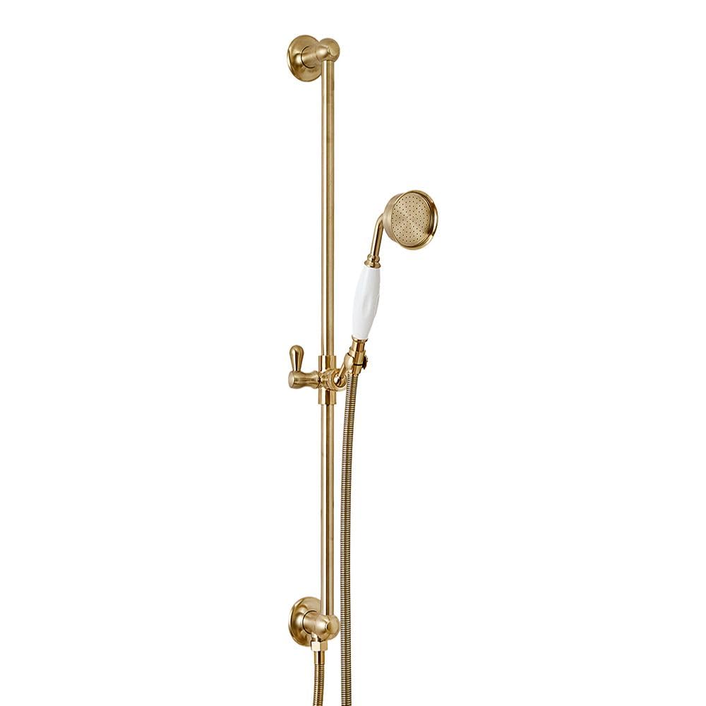 Milano Brushed Brass Elizabeth Riser Rail Telephone Style Hand Shower Integrated Elbow - Brass