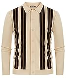 PJ PAUL JONES Contrast Striped Cardigan Long Sleeve Lapel Collar Full Placket Knitwear for Men Apricot M