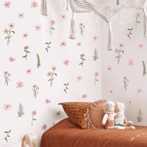 Image of Boho Watercolor Flower Wall Stickers,Colorful Wildflower Decals,Coquette Flower Wall Decoration.