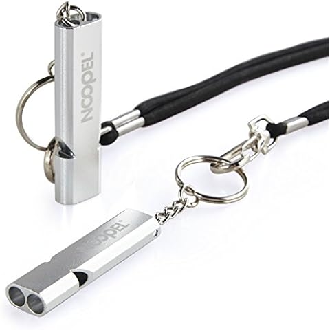 Noopel Emergency Survival Whistle Double Tubes Safety Whistle 2 pack with keychain for Boating Outdoor Camping Hiking Hunting Sports Dog Training (2 Pack Silver) Cover