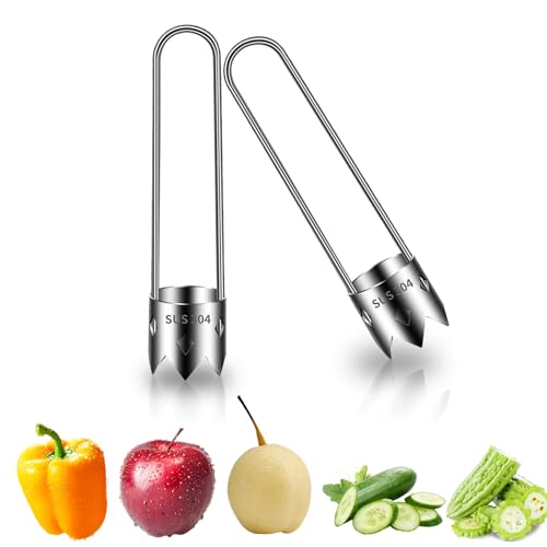 2 Stück Apfelkernausstecher Gemüseentkerner aus Edelstahl Paprika-Entkerner Fruchtentkerner Multifunktionaler Obstentkerner für Entfernen von Kerngehäusen aus Obst und Gemüse