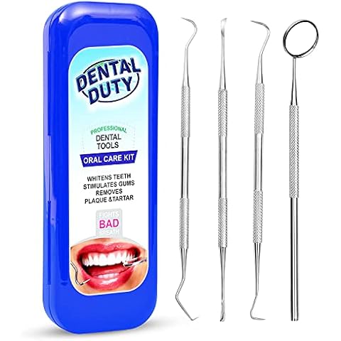 Dental Hygiene Kit - Calculus & Plaque Remover Dental Tool Set - Stainless Steel Tarter Scraper, Tooth Pick, and Mouth Mirror - Dentist Instrument Set for Teeth Cleaning (Blue) Cover