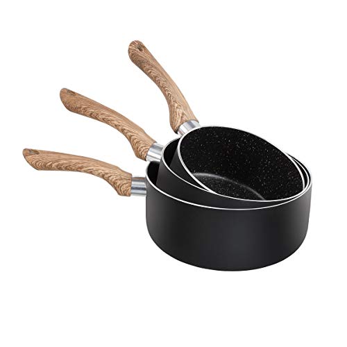 LIVOO Feel good moments - Set de 3 casseroles aspect pierre et bois MEP115 Noir