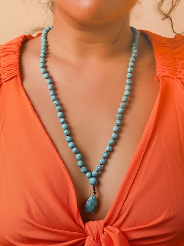 MINACHI Created Turquoise Long Necklace, Irregular Shape Beads, Bohemian Vintage Ethnic Style Jewelry for Women3