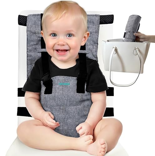 Chaise Nomade Bebe Sécurisée et Ultra Compacte, Siege Enfant Portable et Pliable pour Repas en Voyage, Harnais Ajustable, Rehausseur de Chaise Haute Pratique...