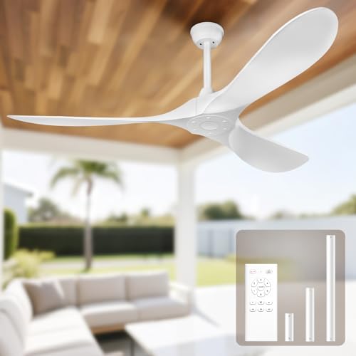 Image of Obabala Ceiling Fan Without Lights,Outdoor Ceiling Fan with Remote, 6-Speed Adjustable Reversible DC Motor for Patio & Living Room (White, 52 in)
