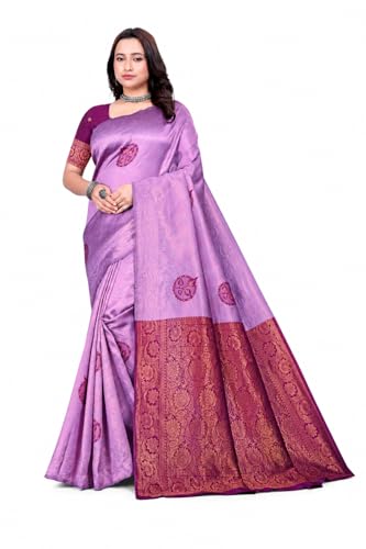 Fashion Women's Kanjivaram Style Soft Silk Banarasi Sarees With Blouse Piece For Women Pure Soft Silk Saree With Blouse Piece For Wedding product image 9